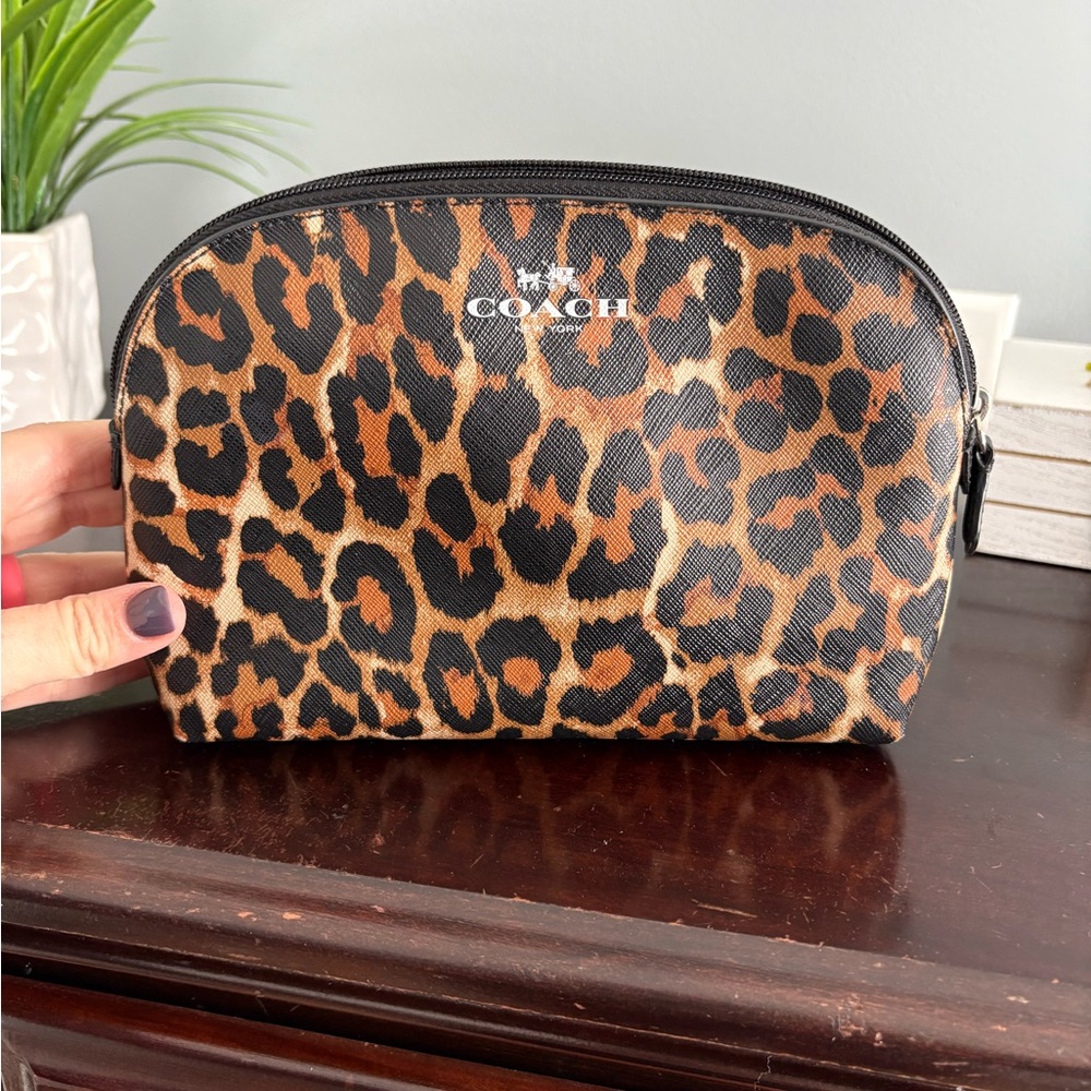 Leopard print coach makeup bag